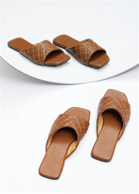 brown leather sliders for women.